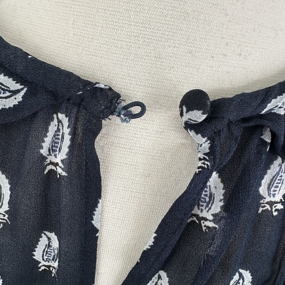 NWT Banana Republic Chiffon Twist Neck Top XXL Navy Blue‎ Paisley Relaxed Blouse - Picture 15 of 16